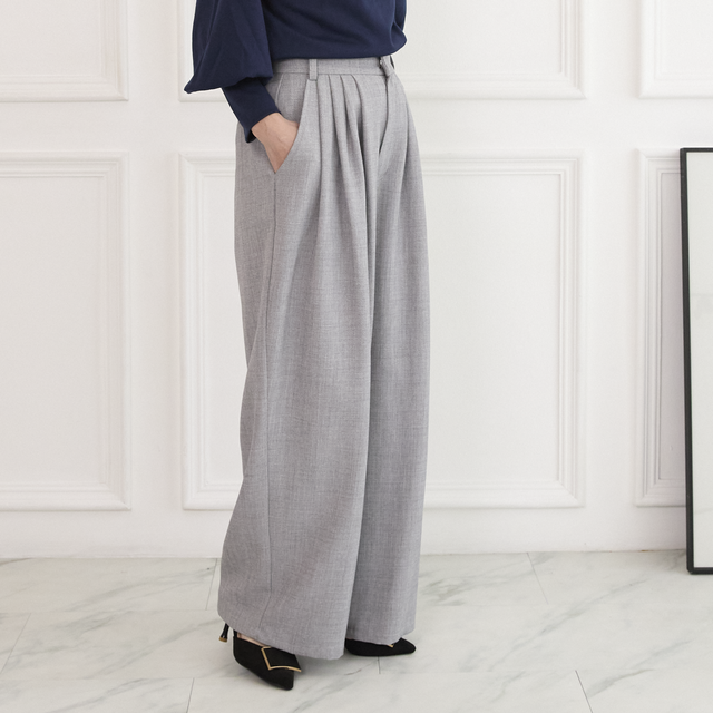 洗える】プリーツタック ワイドパンツ 後ろウエストゴム 【4サイズ