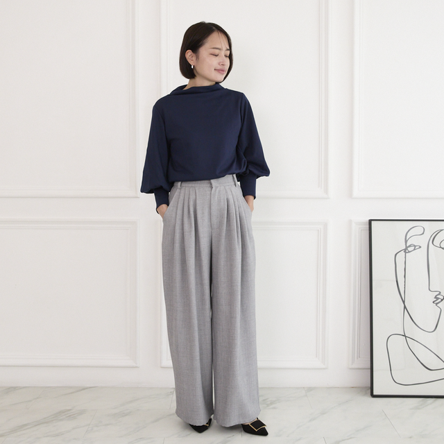 洗える】プリーツタック ワイドパンツ 後ろウエストゴム 【4サイズ