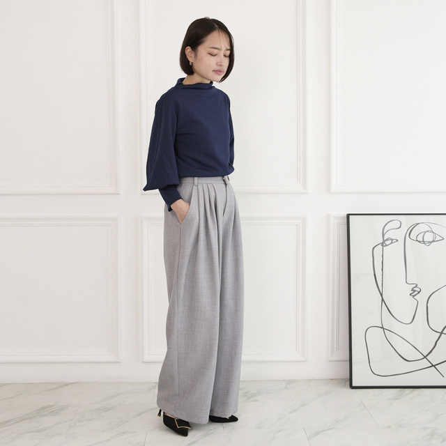 BRIEFING ウエストゴムパンツ　グレー　L 洗える】プリーツタック ワイドパンツ 後ろウエストゴム 【4サイズ