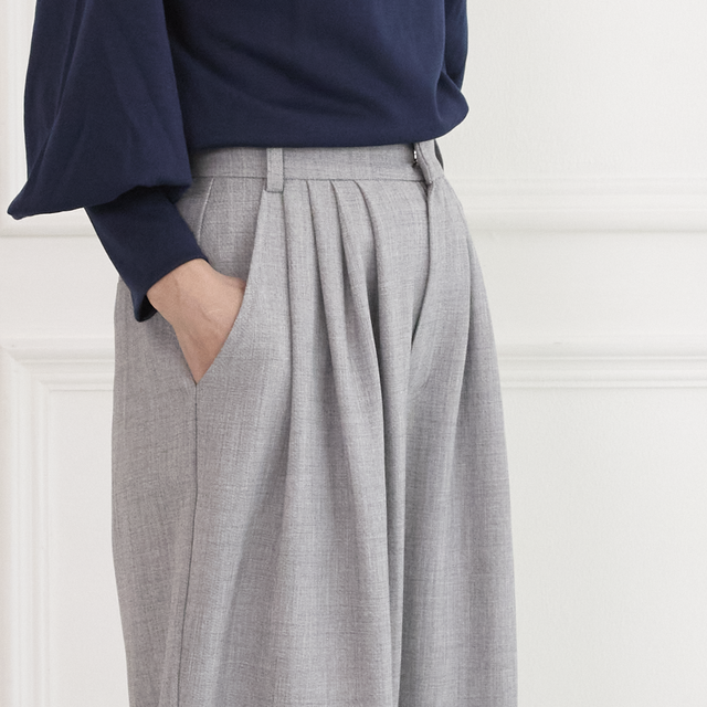 洗える】プリーツタック ワイドパンツ 後ろウエストゴム 【4サイズ