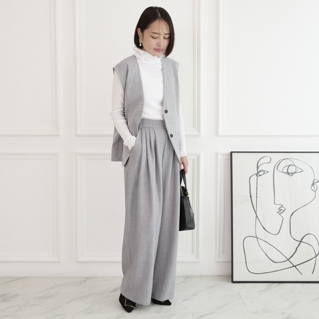 洗える】プリーツタック ワイドパンツ 後ろウエストゴム 【4サイズ