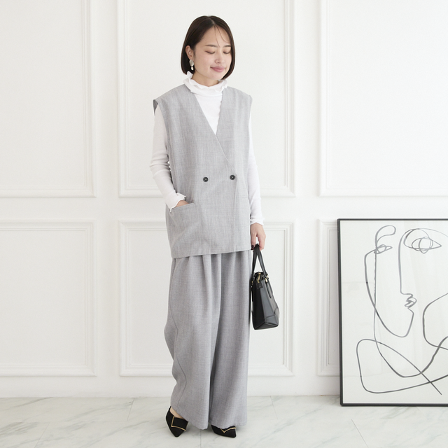 洗える】プリーツタック ワイドパンツ 後ろウエストゴム 【4サイズ