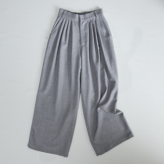 洗える】プリーツタック ワイドパンツ 後ろウエストゴム 【4サイズ