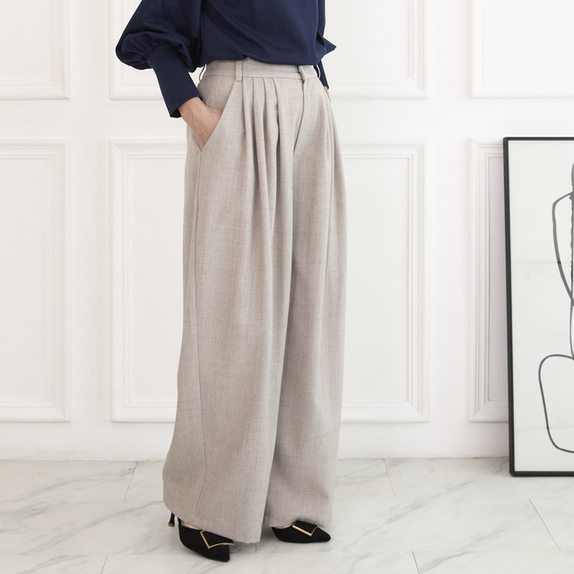 洗える】プリーツタック ワイドパンツ 後ろウエストゴム 【4サイズ