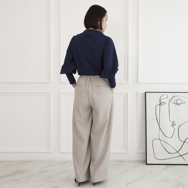 洗える】プリーツタック ワイドパンツ 後ろウエストゴム 【4サイズ