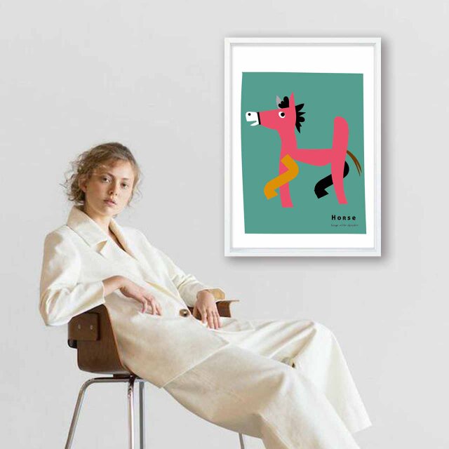 アルファベットH 馬 送料無料 イラスト A4〜A0 ポスター アート