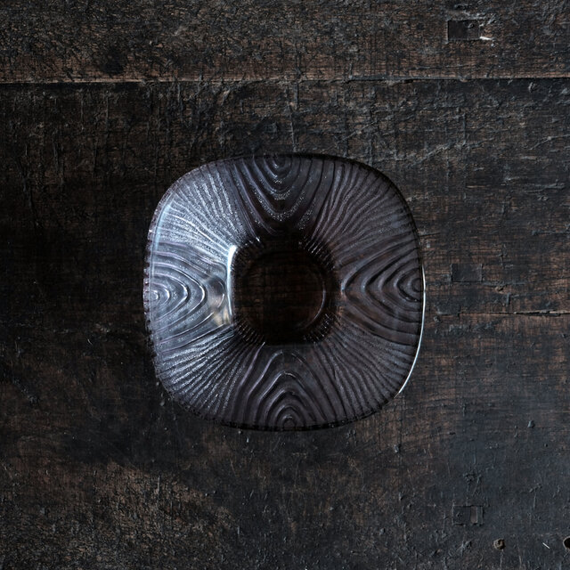 木の幹のような文様◆プレスガラス紫中鉢　曇りガラス　古道具　古民家　レトロ　ニュートロ 　昭和中期