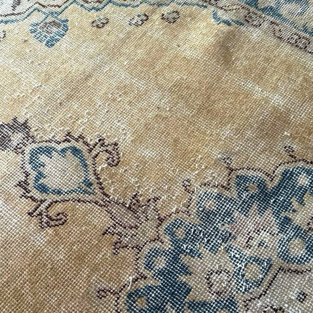 105×206ベージュ×ブルー メダリオン 擦れシャビー トルコヴィンテージラグ