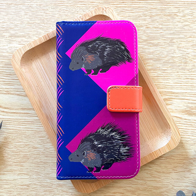 【受注製作品】ヤマアラシのiPhoneケース《Android対応》手帳型スマホケース 名入れ ギフト 動物 おしゃれ