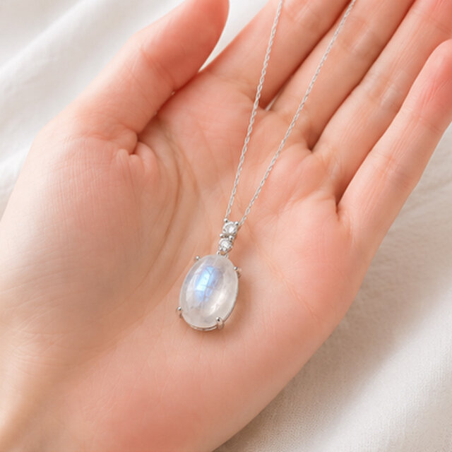 現品限り】青い光（シラー）が佇む一点物｜レインボームーンストーンの