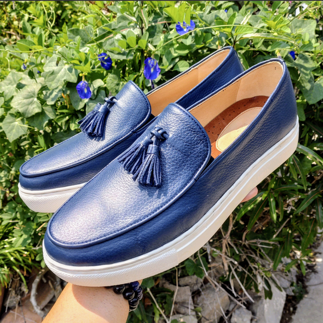 本革タッセルローファースニーカー ネイビー 丈夫で柔らかいレザー