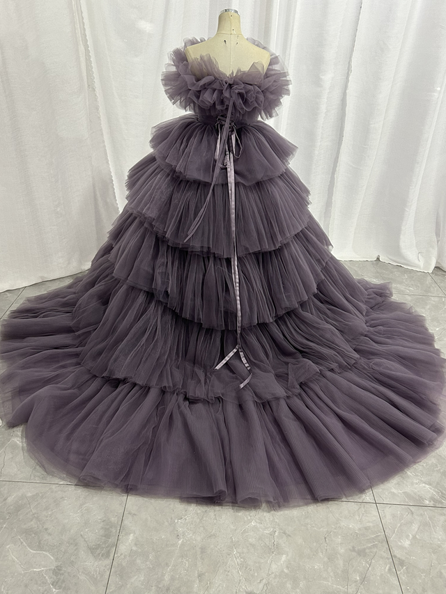 実例写真！カラードレス オーキッド オフショルダー 柔らかく重ねた  