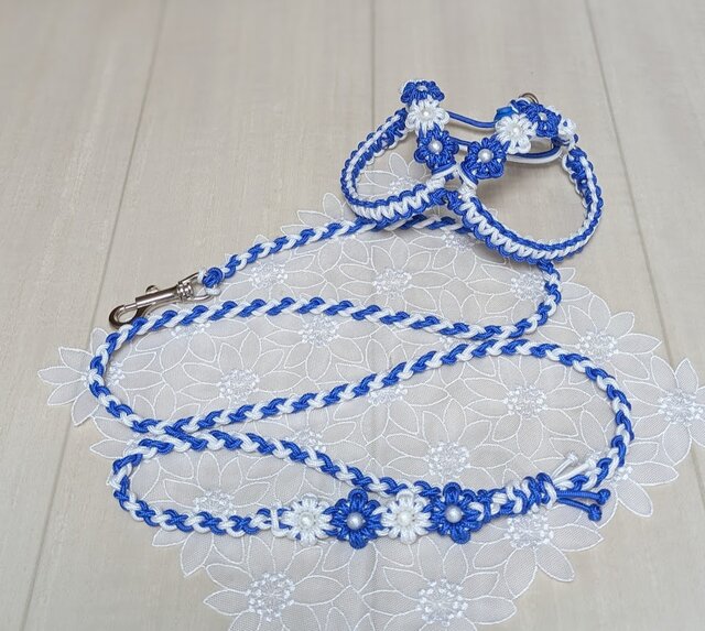 パラコードリード 花モチーフ 小型犬用 (全長120cm) カラーお揃いの