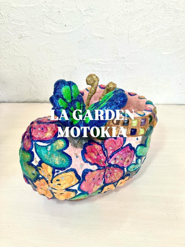 ガラスタイル付き 花柄 ラメちょうちょ付き ピンク ブーツ