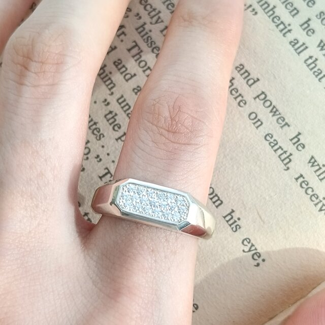 SV925］Haku -魄- 〜八面体パヴェリング〜 サイコロ 幅広 印台リング