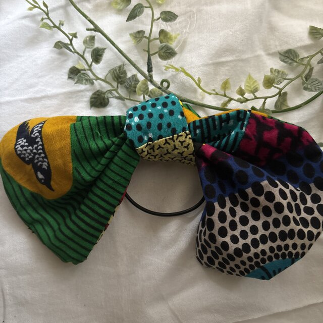 リボンヘアゴム♡ハンドメイド♡リボン♡アフリカ生地パッチワーク