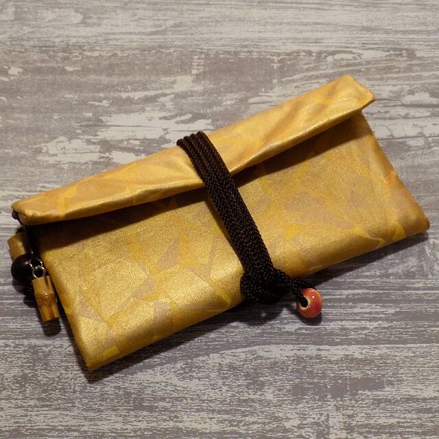 道中財布　ロールバッグ　コットンむら染黄色地製　「モザイク」　