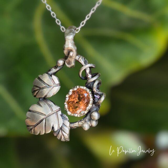 Botanical サーモンピンクトルマリン シルバーネックレス