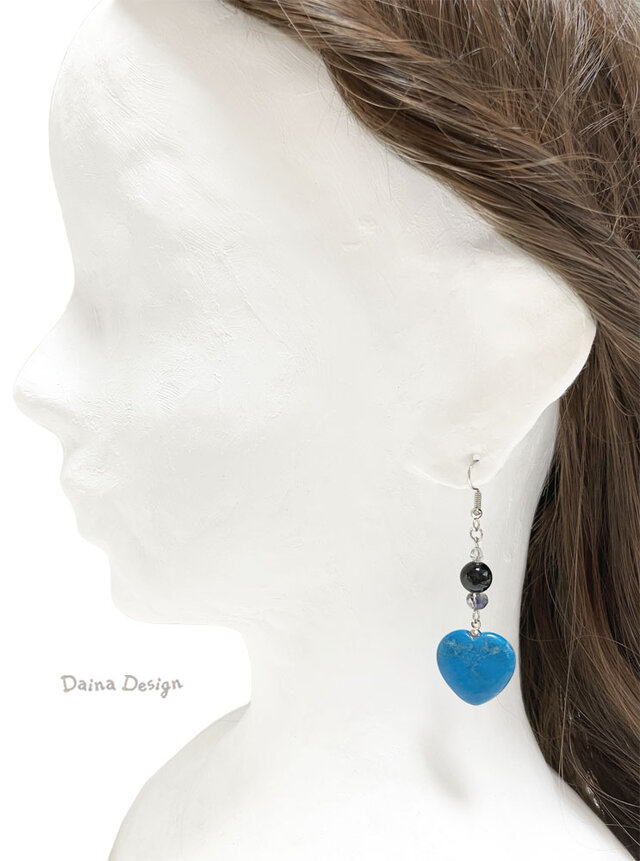 ブルー ジャスパー オニキス ピアス イヤリング 青 黒 ハート 大粒