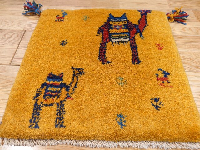 ペルシャギャベ ペルシャ 手織 40×40 イラン ウール ネコ ペルシャ