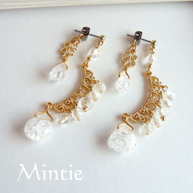 一点もの★ピアス　クォーツとレースパーツ