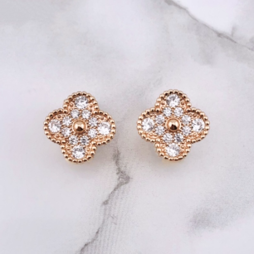 幸せのクローバーピアス 15mm（ピンクゴールド）【高品質！送料無料！当日発送！】