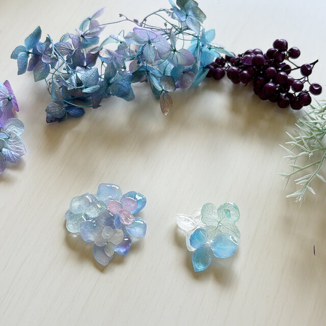 本物　アジサイ　ピアス〜Elfriede  〜妖精  　　夢色