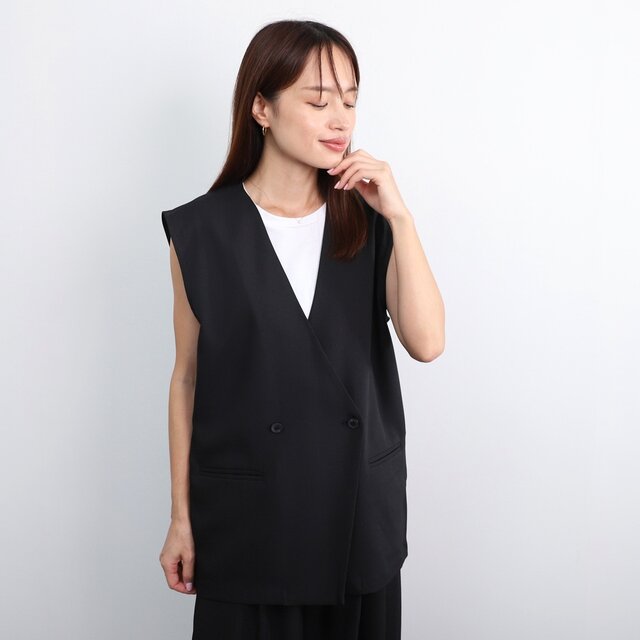 洗える】エアリーな着こなし バックスリット デザイン ジレ ブラック