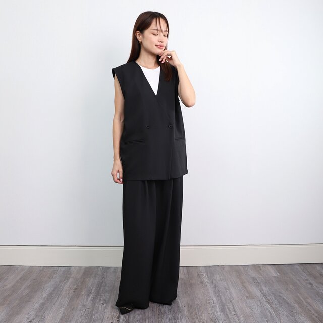 洗える】エアリーな着こなし バックスリット デザイン ジレ ブラック