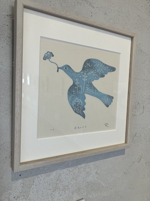 「迷鳥の行方」額装木版画