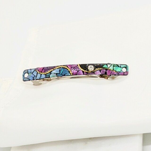 3色螺鈿と小さなビジューと黒漆のヘアバレッタのコピー