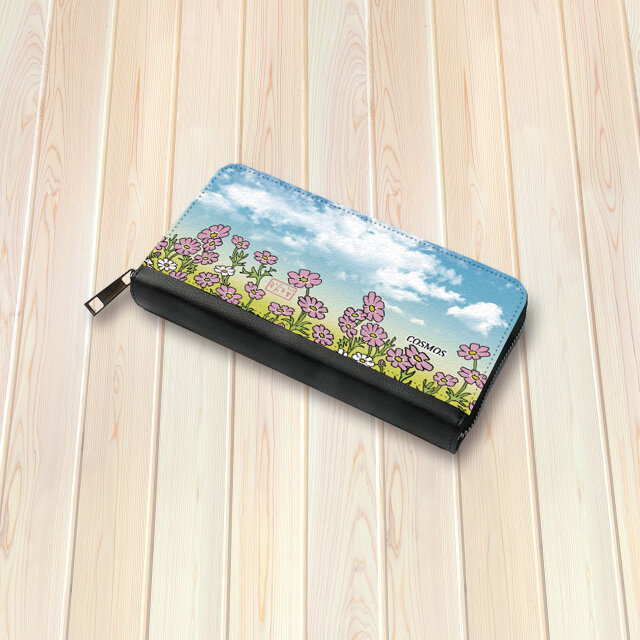 （送料無料）長財布【手書き風コスモス】（名入れ可）