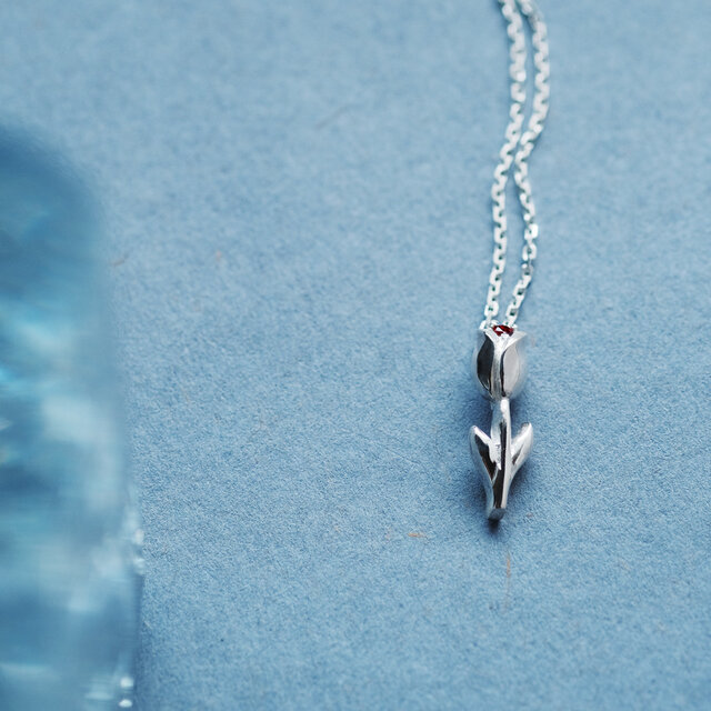ガーネット チューリップ ネックレス シルバー925