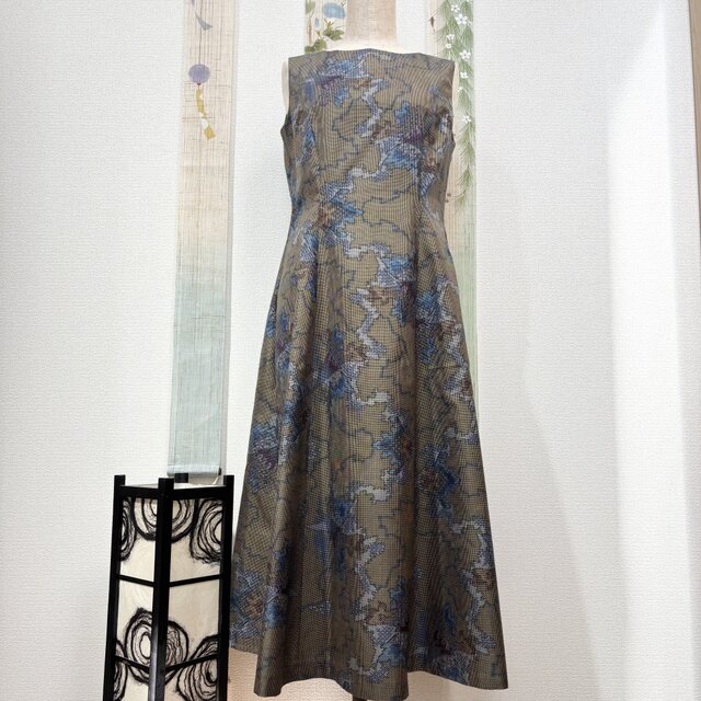 大島紬プリンセスラインワンピース　秋茜