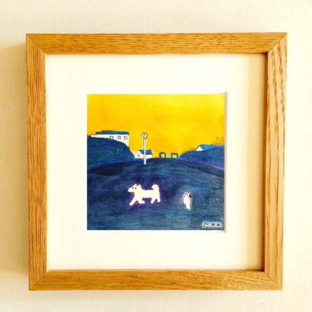 原画・水彩画】「夜になる前に」 ※木製額縁入り（18㎝角） | iichi