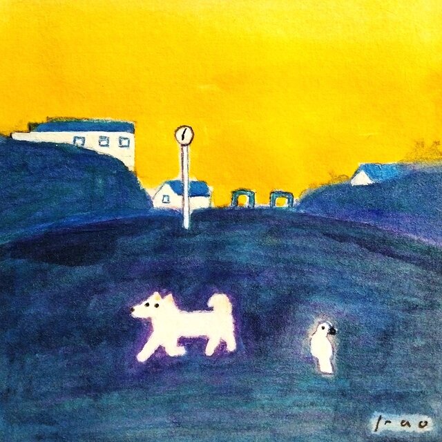 原画・水彩画】「夜になる前に」 ※木製額縁入り（18㎝角） | iichi