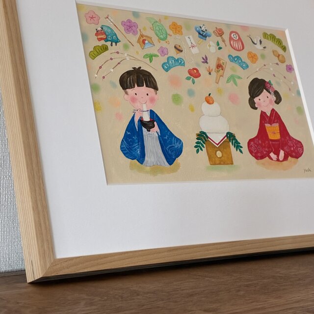 1月の絵｜原画「お正月」 ※額縁入り | iichi 日々の暮らしを心地よく