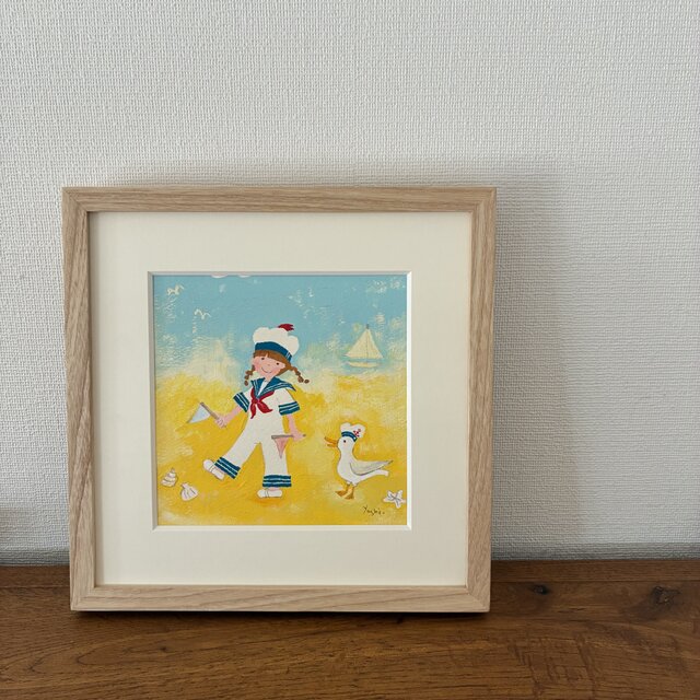 絵｜原画「女の子とカモメ」　※額入り