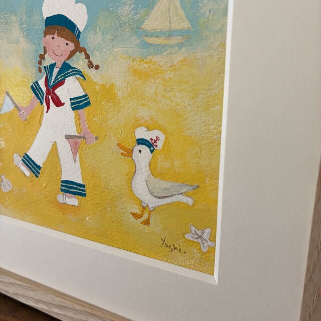 絵｜原画「女の子とカモメ」 ※額入り | iichi 日々の暮らしを心地よく