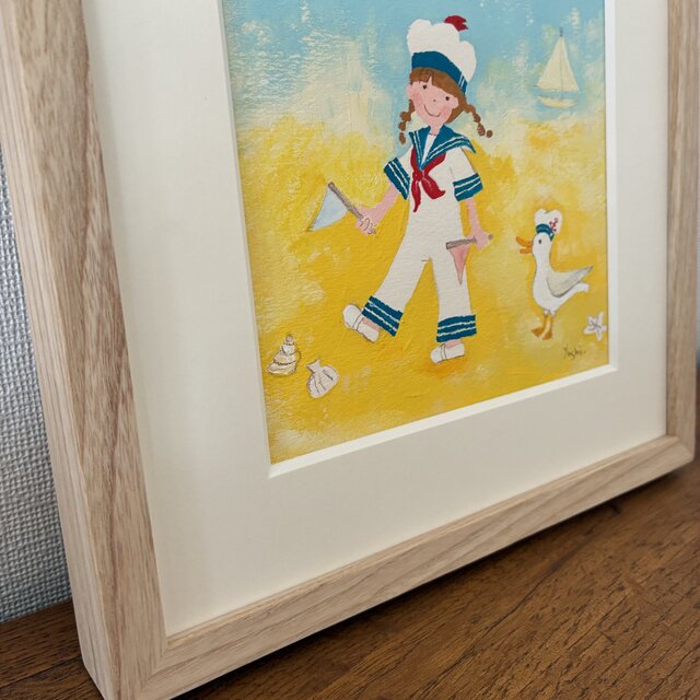 絵｜原画「女の子とカモメ」 ※額入り | iichi 日々の暮らしを心地よく