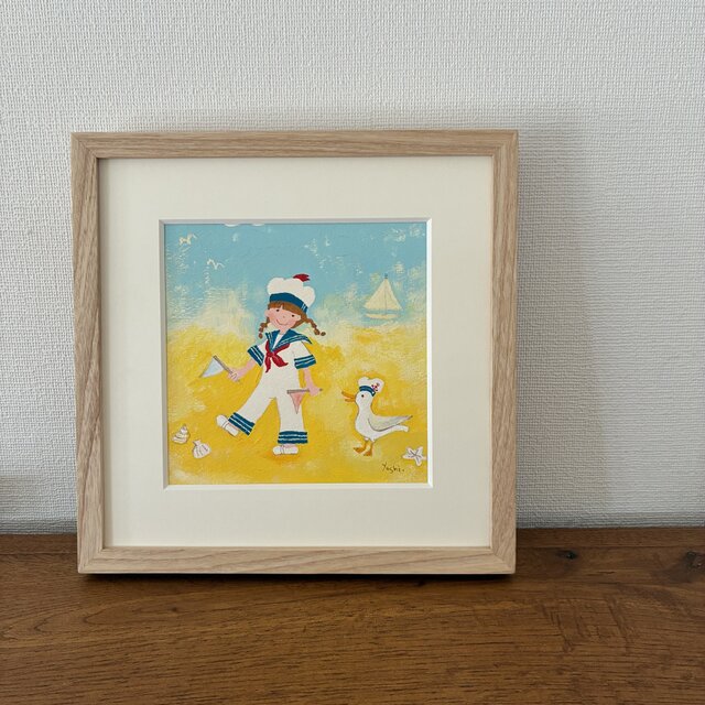 絵｜原画「女の子とカモメ」 ※額入り | iichi 日々の暮らしを心地よく