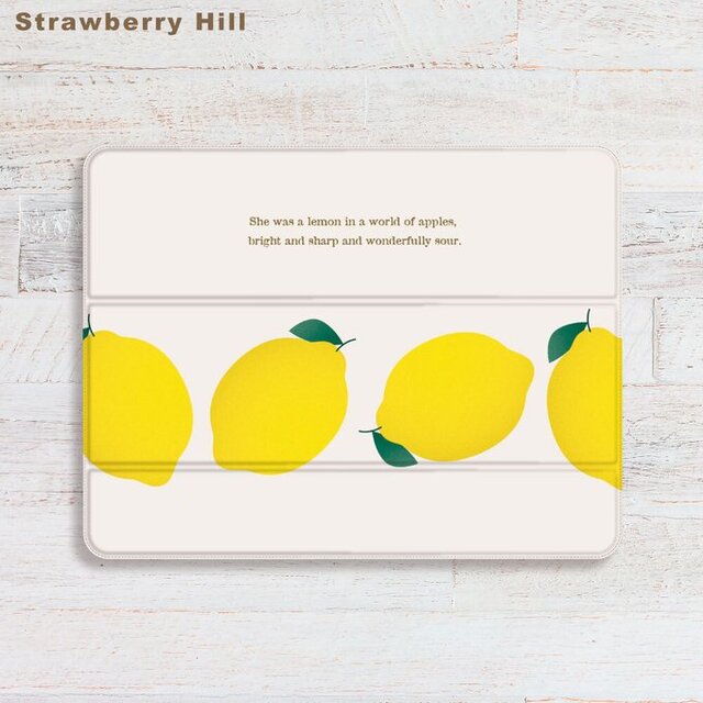 レモン の イラスト 北欧 iPadケース ペン収納 軽量 背面クリア あいぱっどけーす スタンド機能