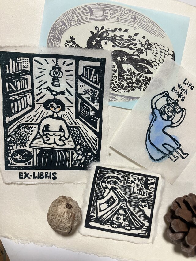 蔵書票3枚セット　読書室より