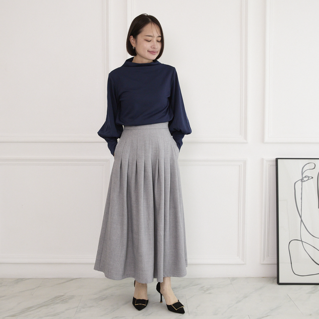 洗濯可】サラサラ素材でシワになりにくい タックフレアスカート 2