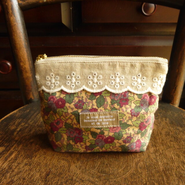 秋色花柄のミニポーチ（送料無料)