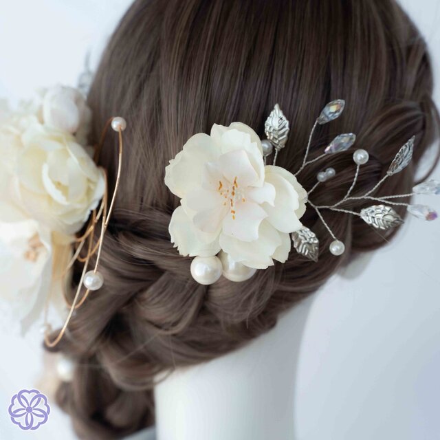 成人式 髪飾り 胡蝶蘭 ×クリスタルブランチ｜卒業式 袴 和装ヘア No