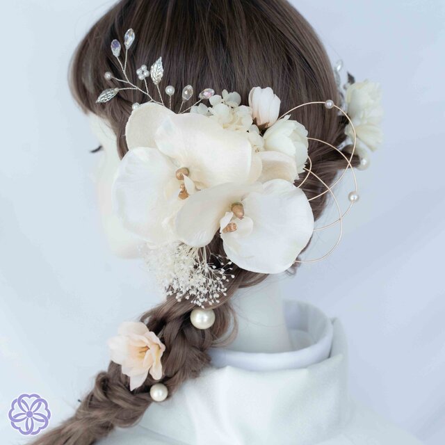 成人式 髪飾り 胡蝶蘭 ×クリスタルブランチ｜卒業式 袴 和装ヘア No