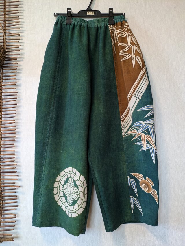 古布リメイク （セットアップ） フレンチ袖ベスト＋緑藍染のゆったり