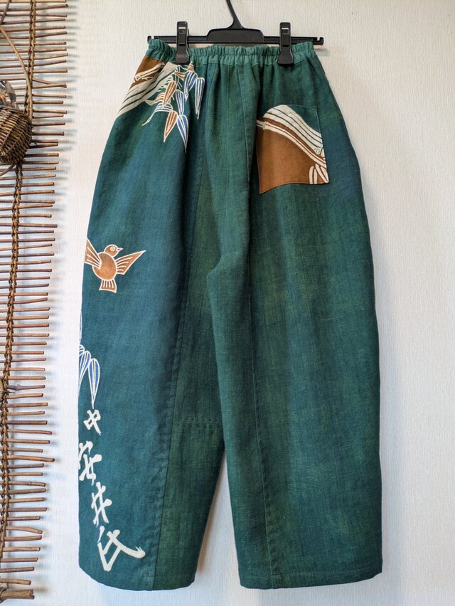 古布リメイク （セットアップ） フレンチ袖ベスト＋緑藍染の