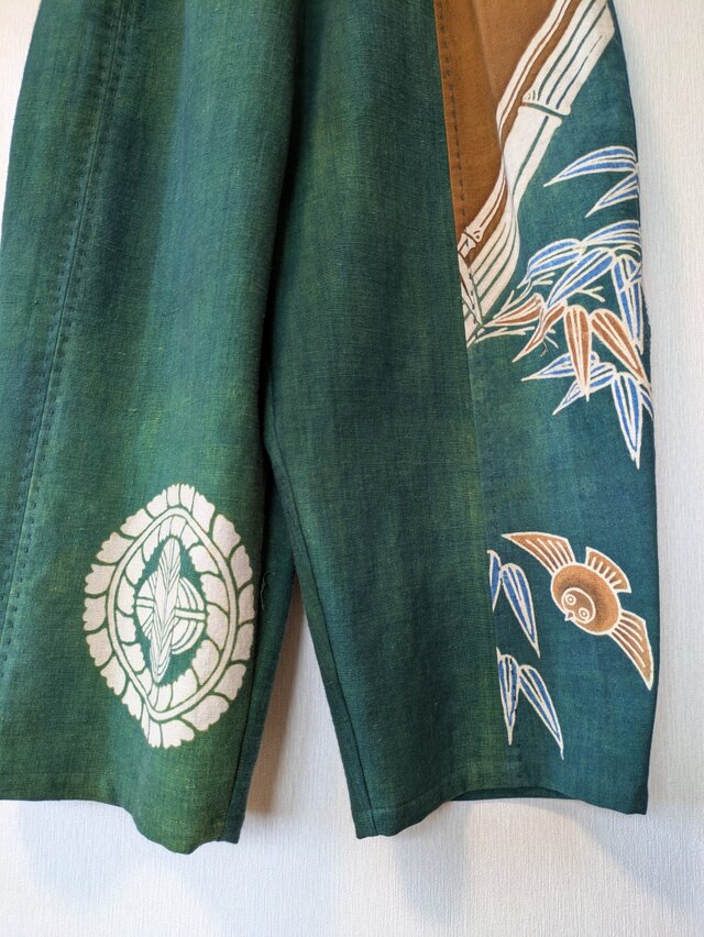 着物リメイク古布リメイク絣と風呂敷のコクーンパンツ From Kasuri kimono [Loose cocoon tunic] pattern paper, how